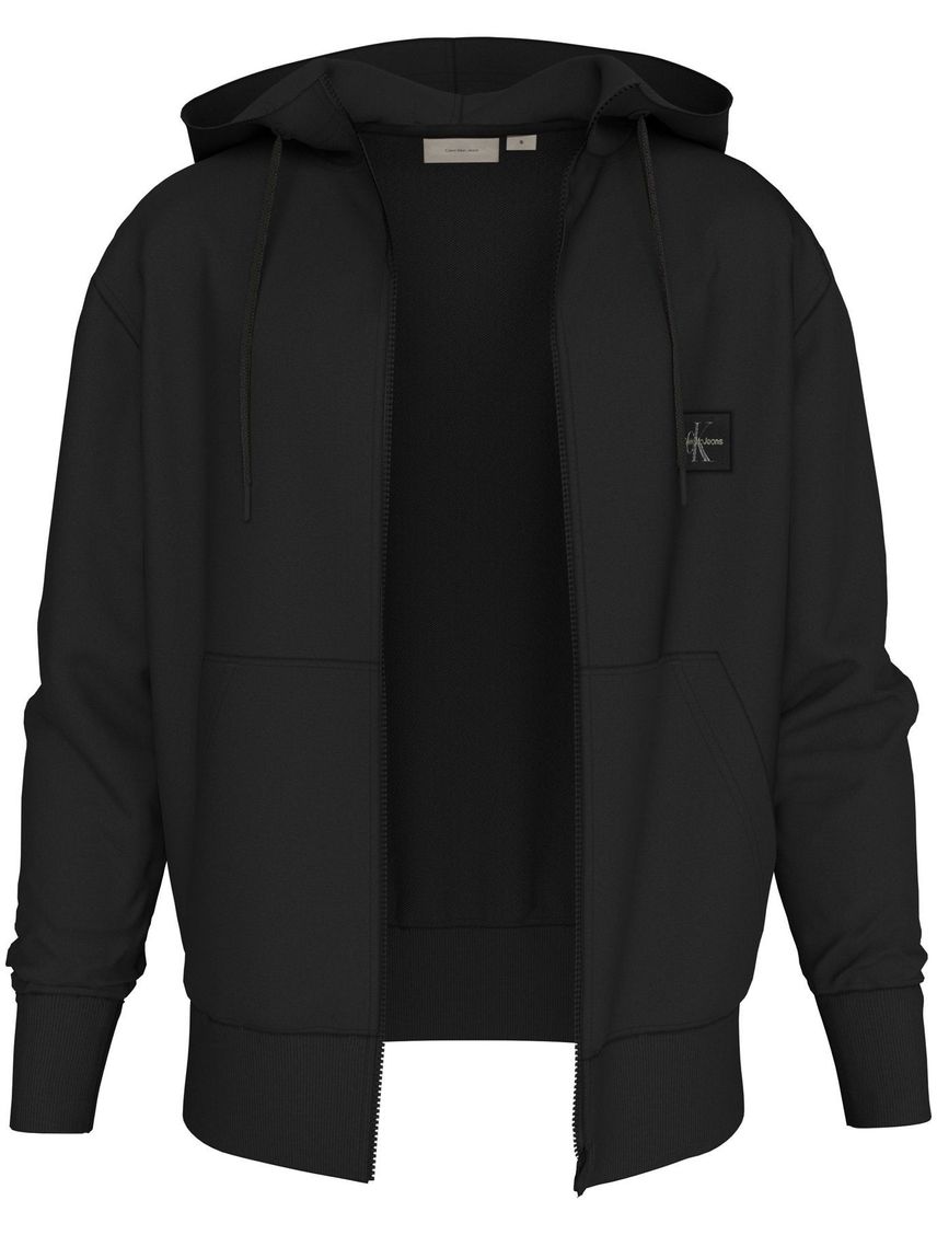 Buzo negro con capota y etiqueta tejida