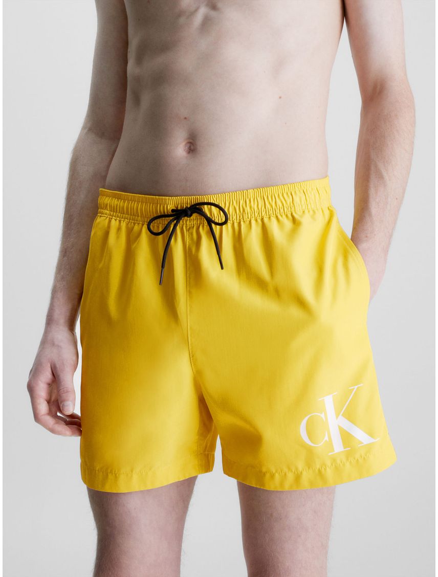 Bermuda De Baño Amarillo De Largo Medio Con Cordón