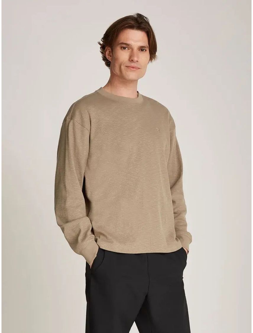 Camiseta beige manga larga slub