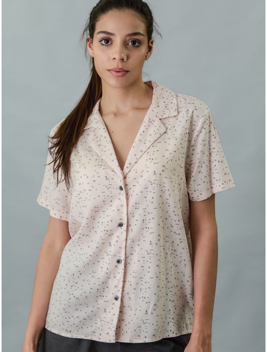 Camisa beige beige manga corta - woven viscosa