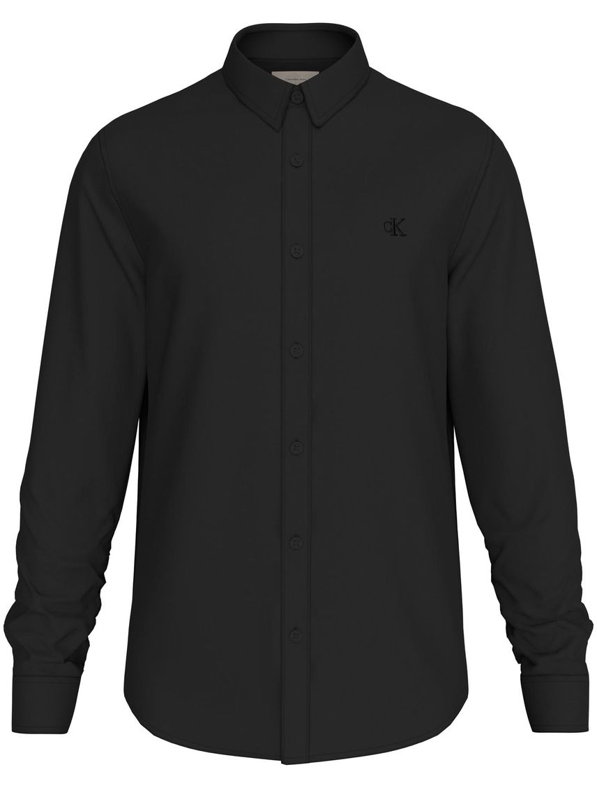 Camisa Negra Slim Con Mini Monograma Para Hombre