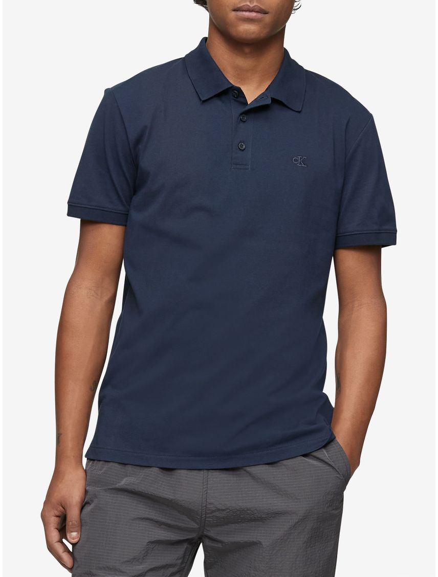 Polo Azul Smooth En Algodón Solid Para Hombre