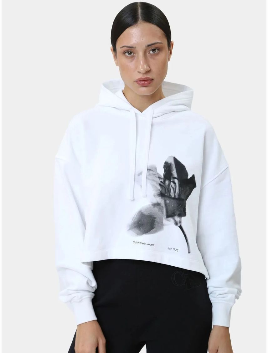 Buzo blanco con capota y gráfico de floral