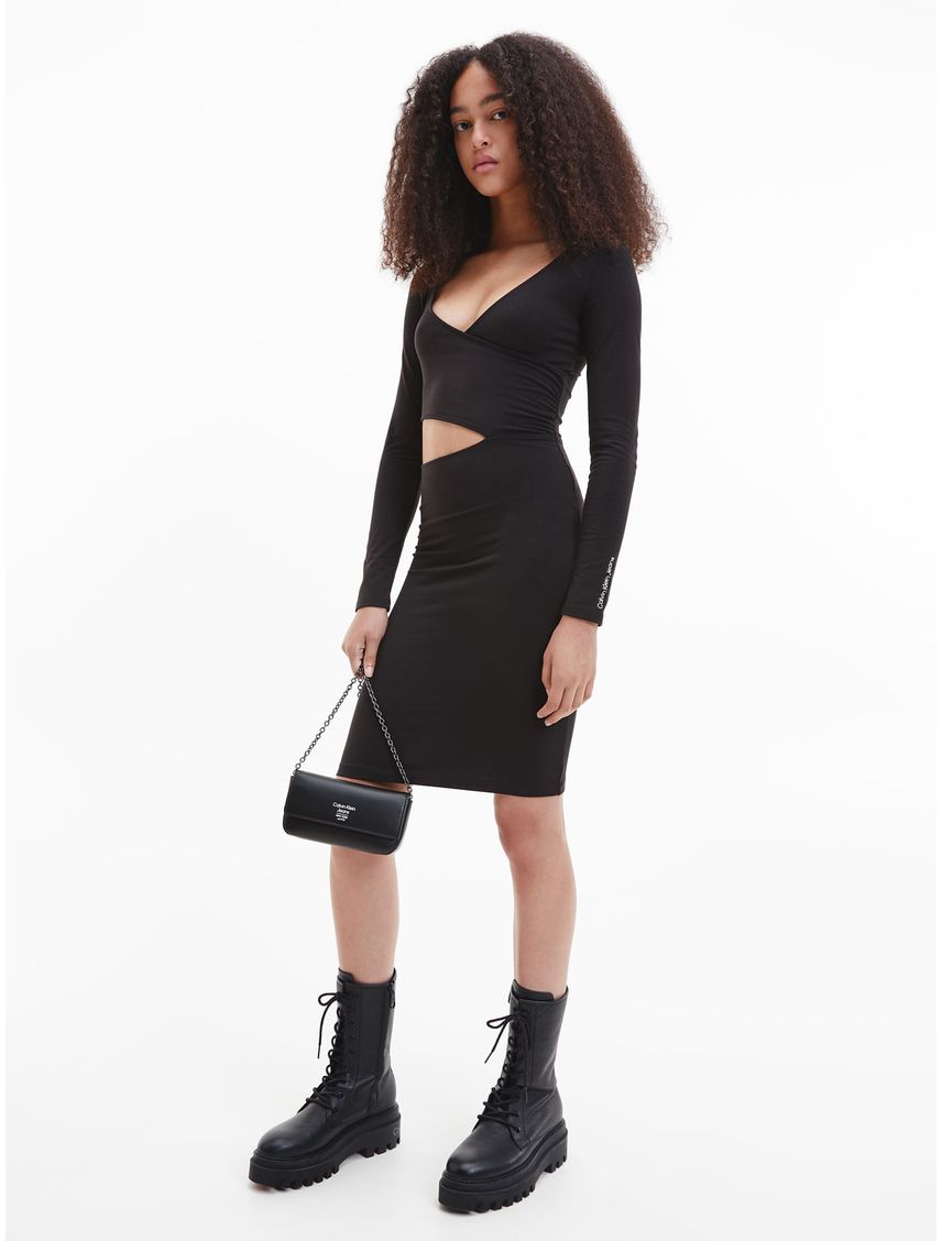 Vestido Corto De Saco Con Recortes Mujer Negro Cal