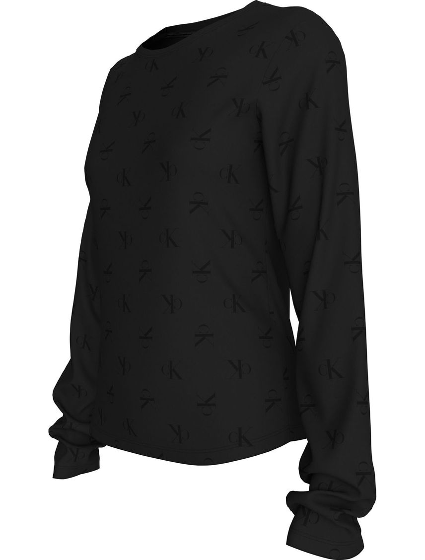 Camiseta negra manga larga con monograma all over