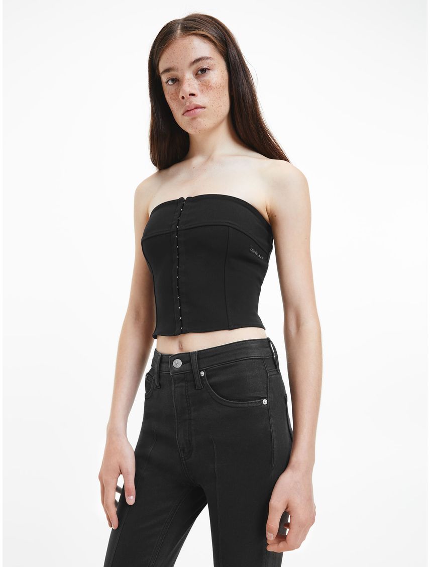Crop Top Bustier Negro Sin Tirantes para Mujer