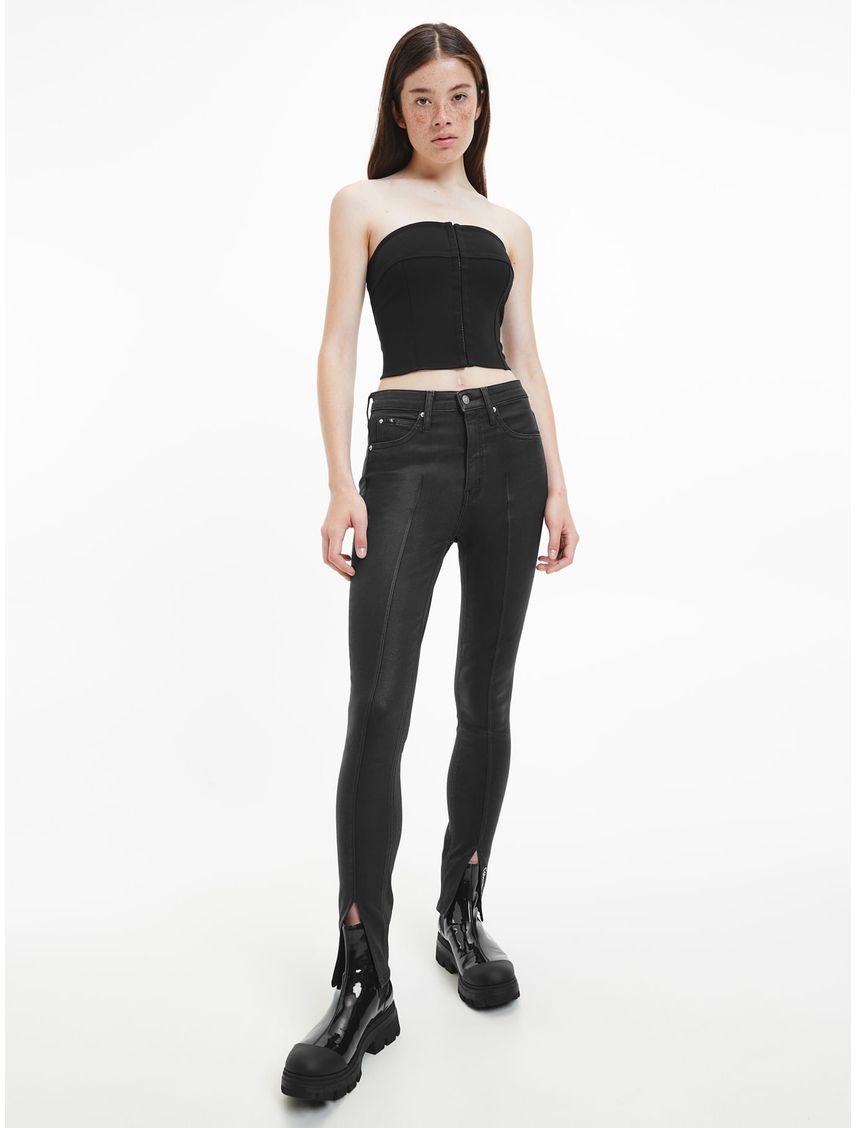 Crop Top Bustier Negro Sin Tirantes para Mujer