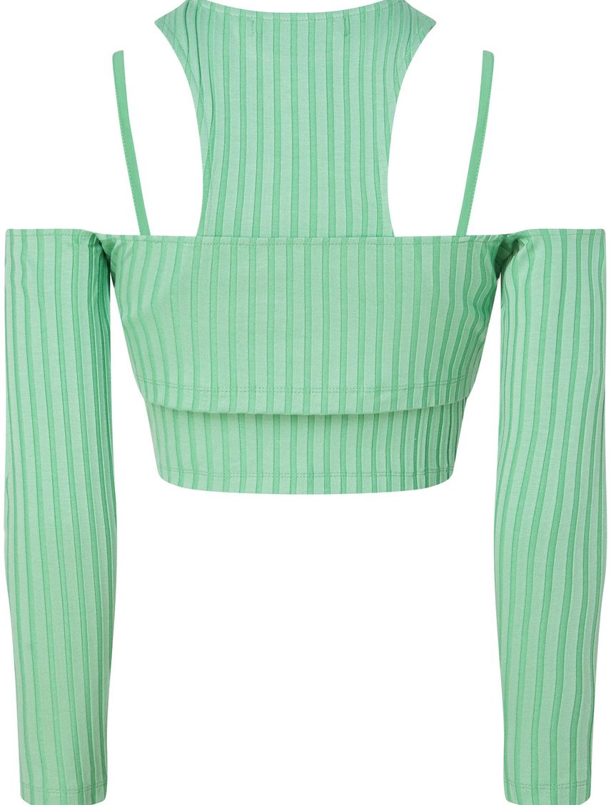 Top Verde Recortado De Doble Capa Para Mujer