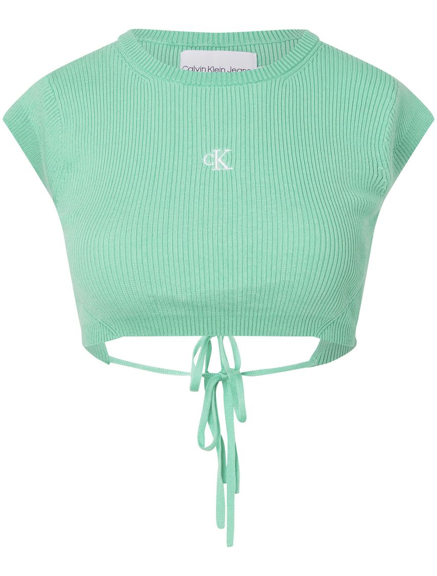 Crop Top Verde De Punto Cropped Con Espalda Abierta