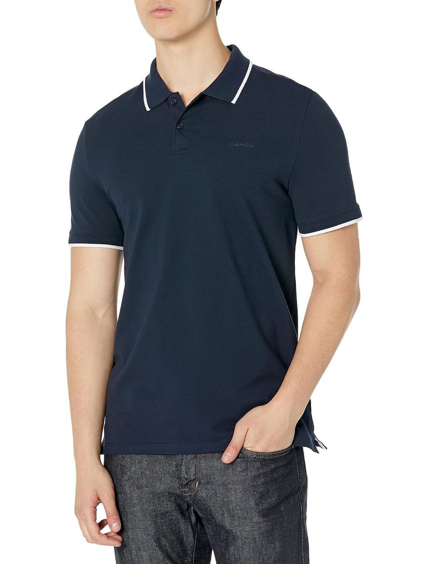 Polo azul piqué e algoón