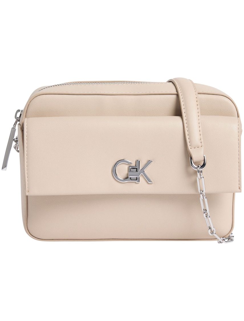 Bolso beige cruzao con logo