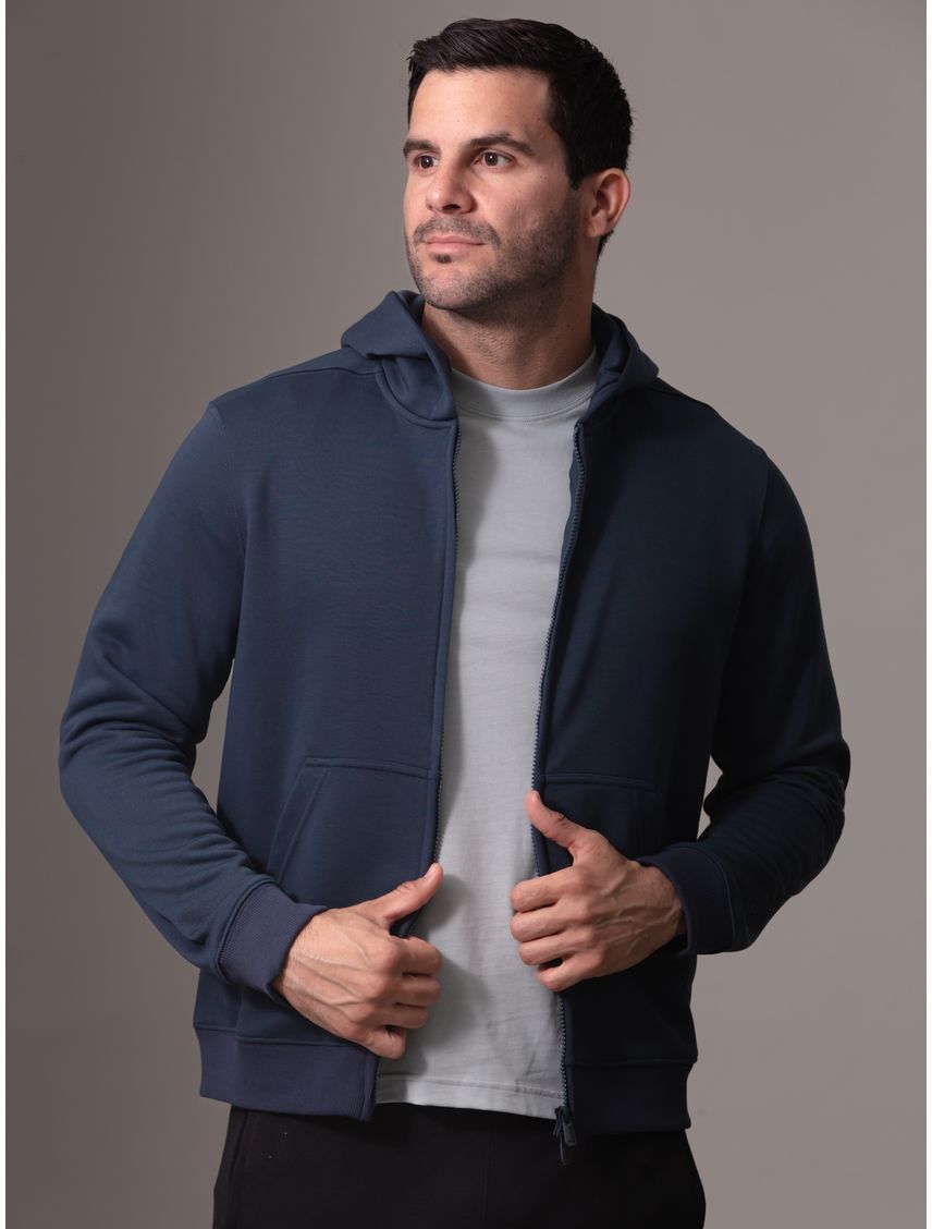 Buzo Azul Deportivo Con Cremallera Y Capota