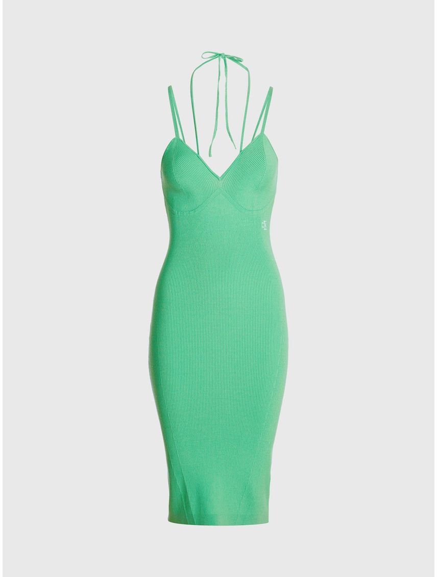 Vestido Verde Anudado Al Cuello De Algodón Orgánico Muje