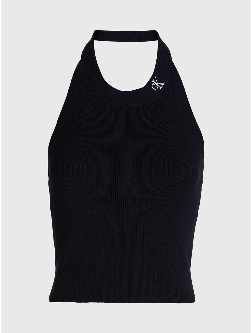 Top Cogido Al Cuello De Punto Algodón Negro Cal