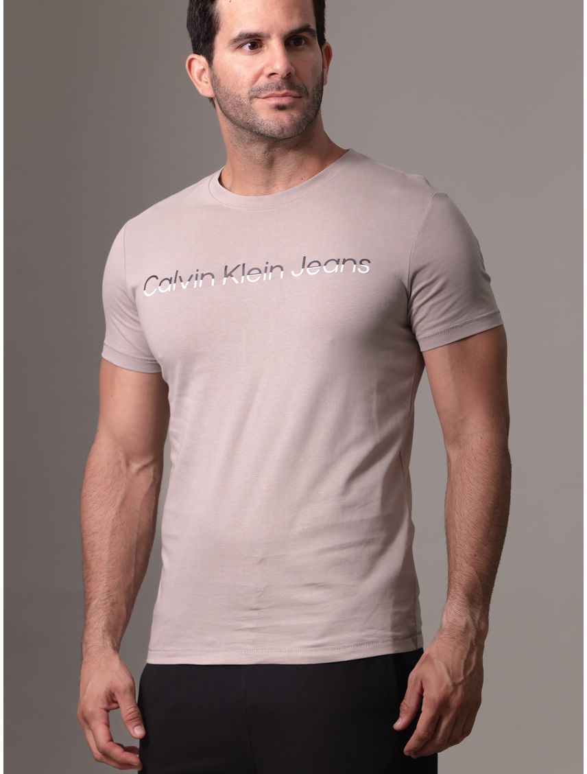 Camiseta gris con logo institutional bicolor