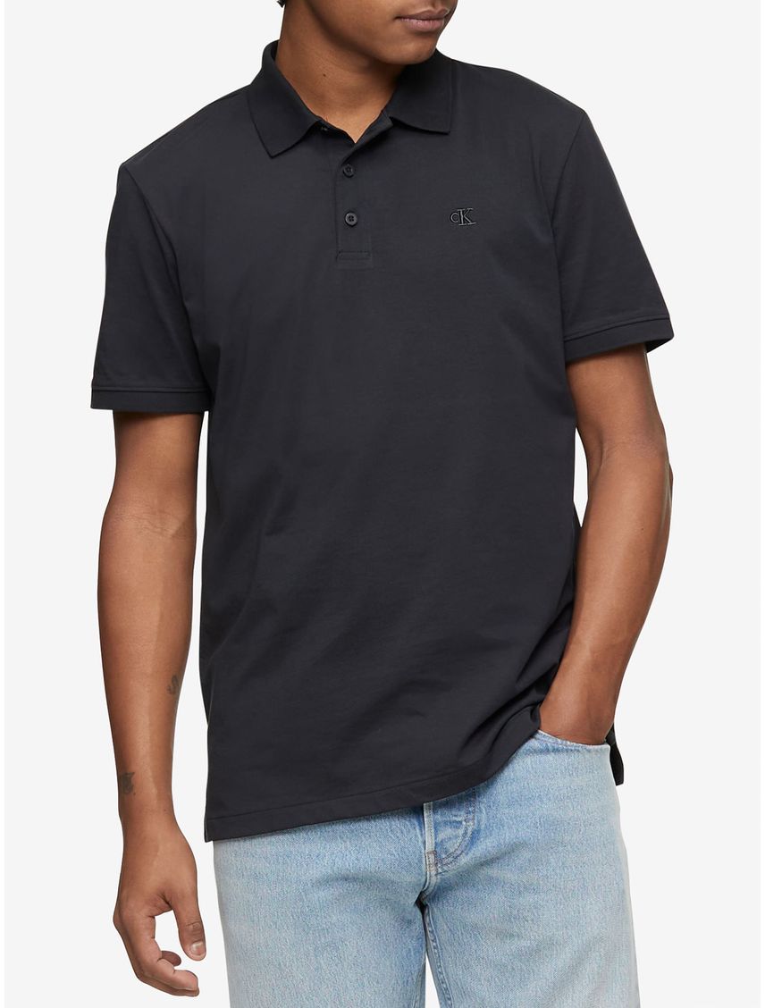 Polo Negra Smooth De Algodón Solid Para Hombre