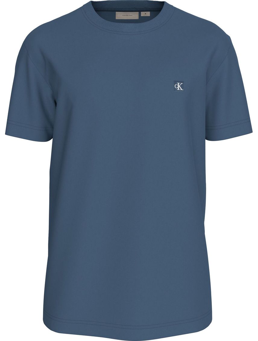 Camiseta azul de algodón con insignia