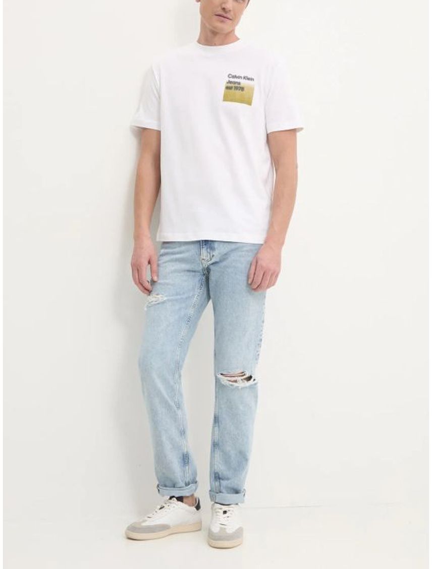 Camiseta blanca con logo difuminada en caja