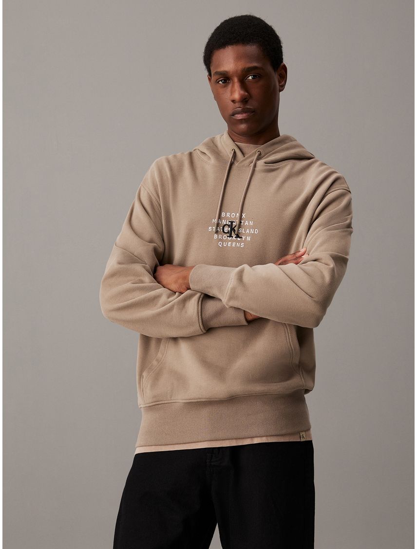 Buzo Beige Graphic Stamp Nyc Con Capota