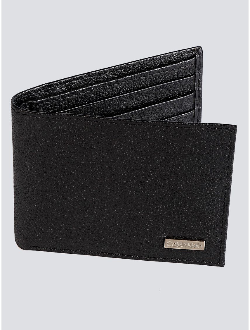 Billetera negra plegable con placa esmaltada