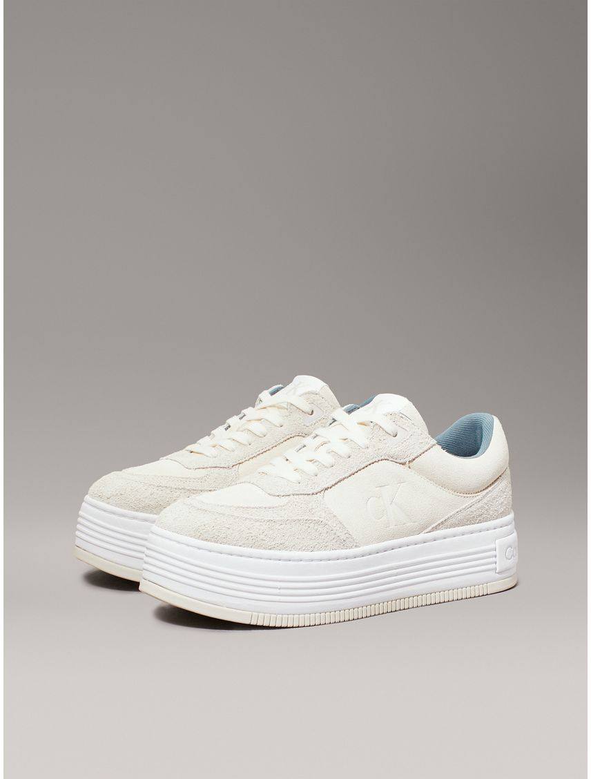 Tenis blanco de ante de plataforma