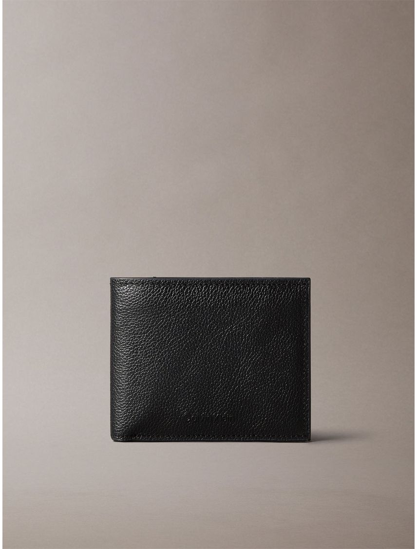 Billetera negra de cuero con compartimento para billetes y monedero y RFID