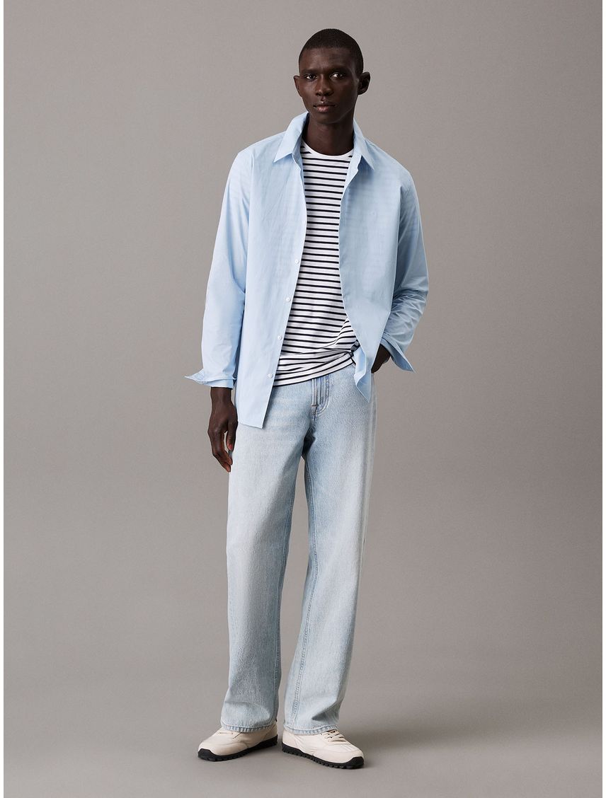 Camisa azul slim fit elástica de manga larga