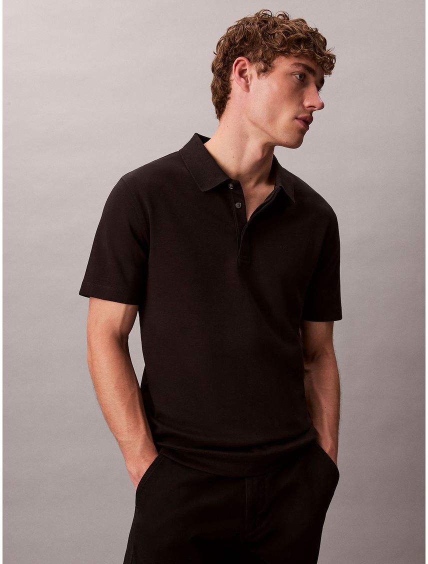 Polo negro de algodón interlock