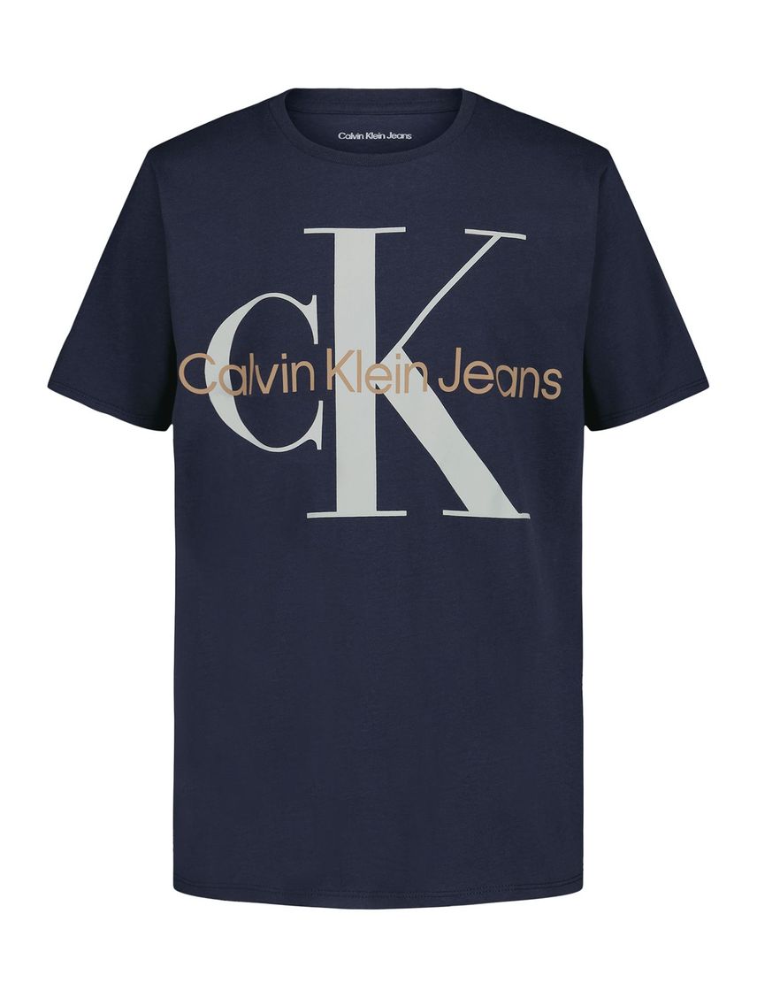 Camiseta azul manga corta con logo de monograma