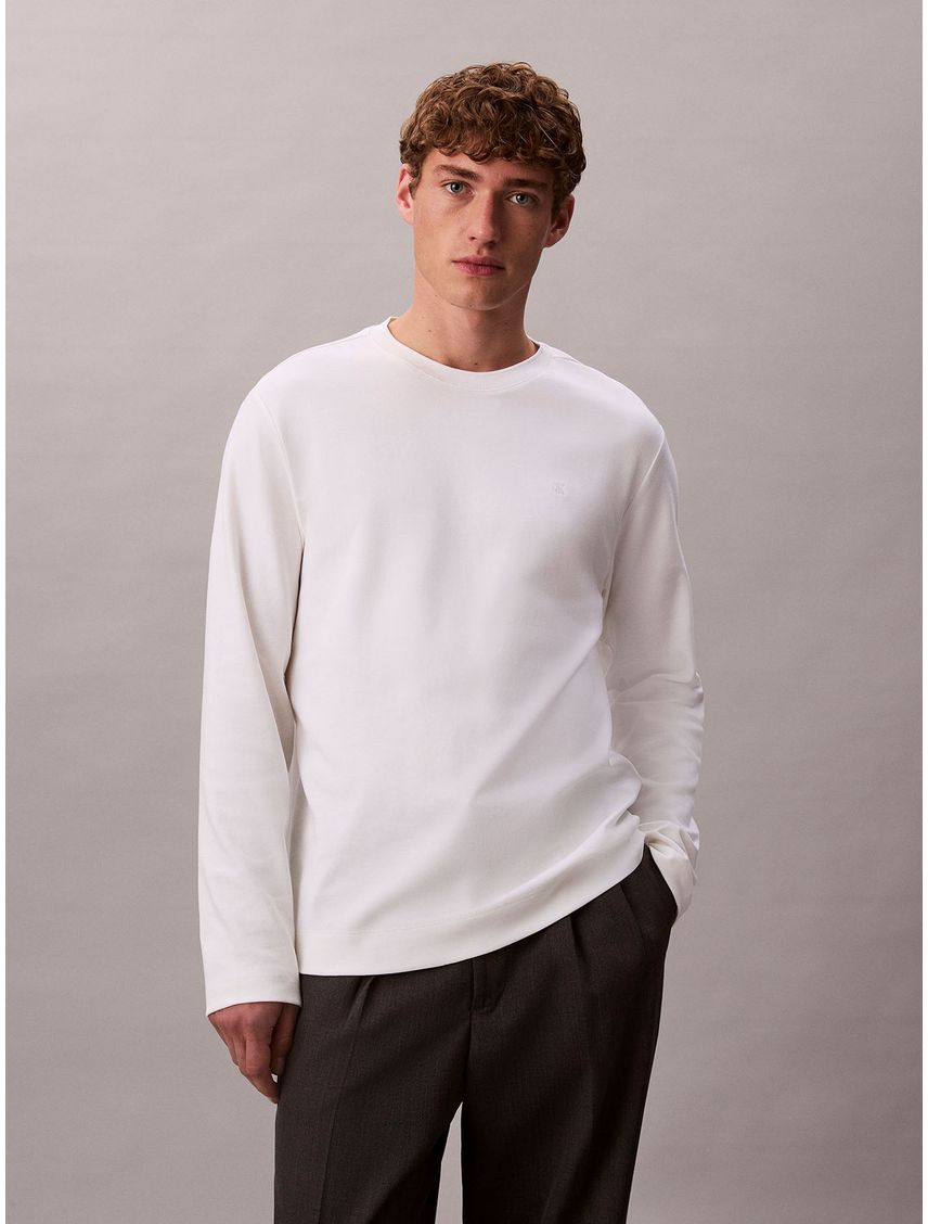 Camiseta blanca de manga larga de algodón premium en tejido interlock