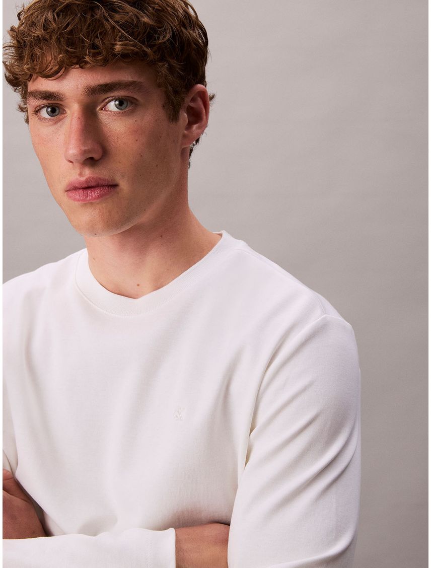 Camiseta blanca de manga larga de algodón premium en tejido interlock