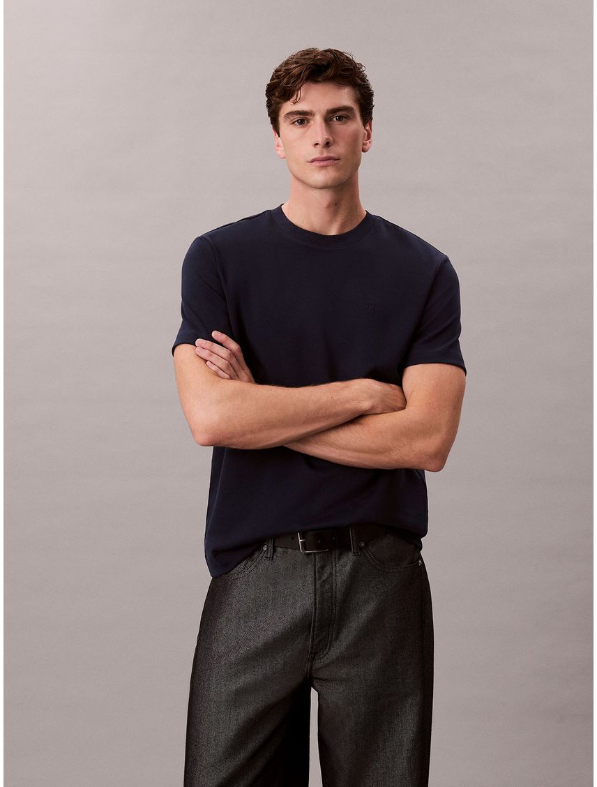 Camiseta azul de algodón interlock